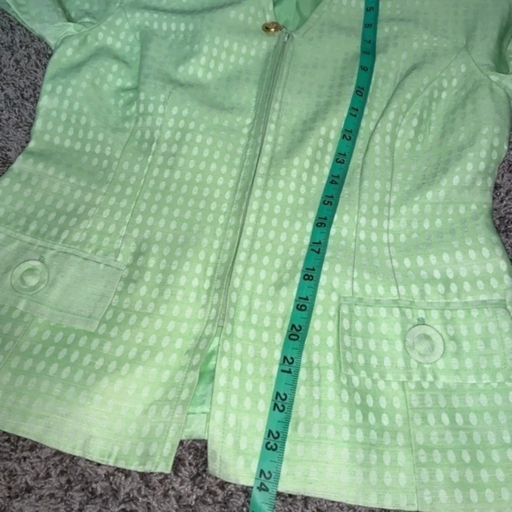 Vintage Christian Dior Zip-Up Long Sleeve Blazer Green and White Sz 8P Designer